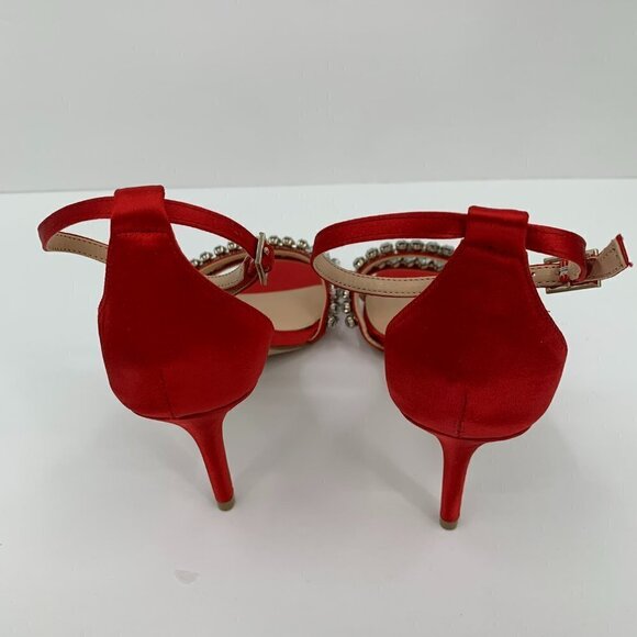 Jewel Badgley Mischka Melania red satin rhinestone crystal sandal heel new 5.5 - Picture 8 of 9